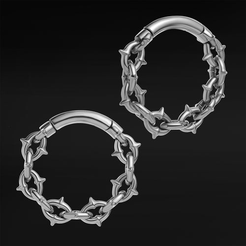 Silver Steel Spiked Chain Ear Hangers - Pair