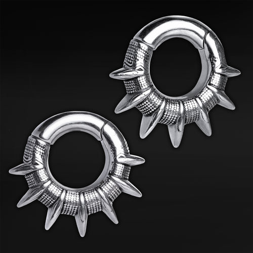 Silver Steel Spiked Ear Weights - Pair