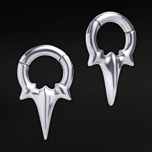 Silver Steel Fang Hoop Ear Hangers - Pair