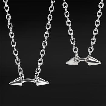 Clip on Earrings, Silver, Hoop with Spike Dangle, Stainless Steel - Pair