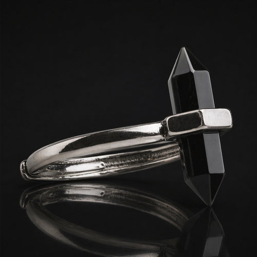 Silver & Black Obsidian Crystal Ring