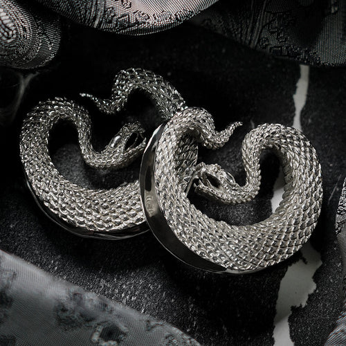 Silver Snake Brass Saddle Ear Plug / Gauge