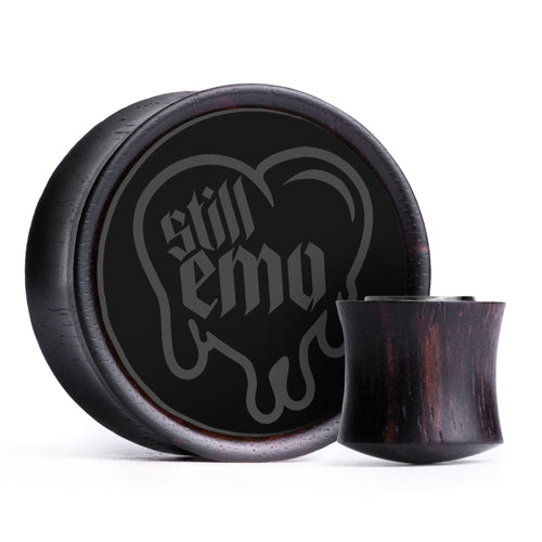 Still Emo Dripping Heart Plug / Gauge - Black Inlay Ebony Wood | Convex Double Flare