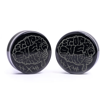 Stop Over Thinking Brain Plug / Gauge - Black Glass | Flat Faced Double Flare