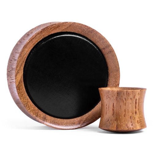 Teak And Black Ebony Inlay Stretched Ear Wood Plug