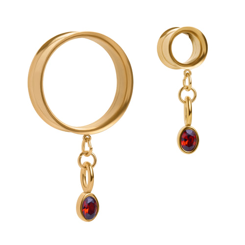 Gold Steel The Blood Gem Charm Double Flare Dangle Ear Tunnel / Plug / Gauge