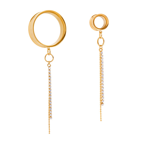 Gold Steel The Celestial Cascade Charm Double Flare Dangle Ear Tunnel / Plug / Gauge