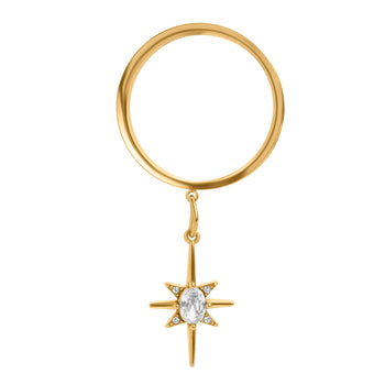 Gold Steel The Crystal Star Charm Double Flare Dangle Ear Tunnel / Plug / Gauge