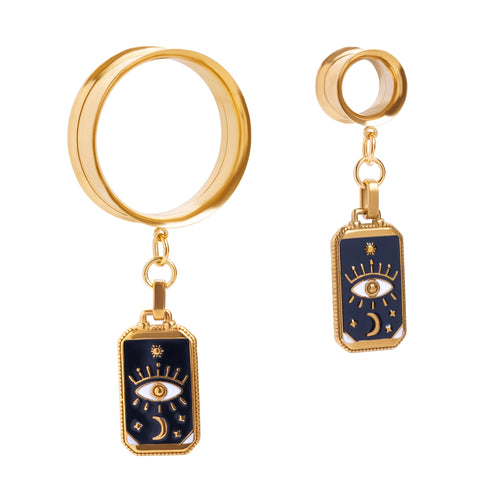 Gold Steel The Oracles Eye Charm Double Flare Dangle Ear Tunnel / Plug / Gauge