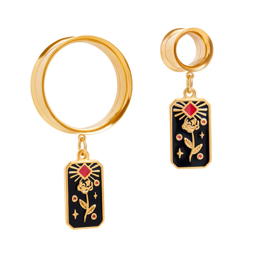 Gold Steel The Sacred Thorn Charm Double Flare Dangle Ear Tunnel / Plug / Gauge