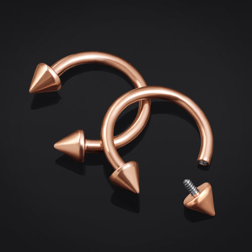 Horseshoe Barbell, Rose Gold Cone Ends, Internal Thread, Titanium