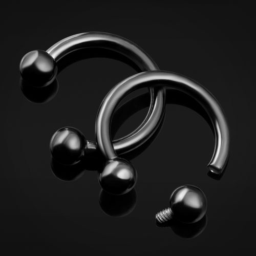 Horseshoe Barbell, Black, Internally Threaded, Titanium