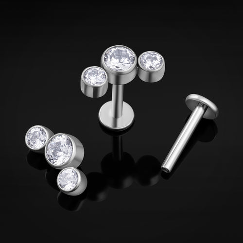 Labret Stud, Silver, Triple Cluster Jewelled, Titanium, 1.2mm