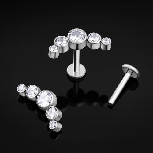 Labret Stud, Silver, Clear Cluster Jewelled, Titanium, 1.2mm