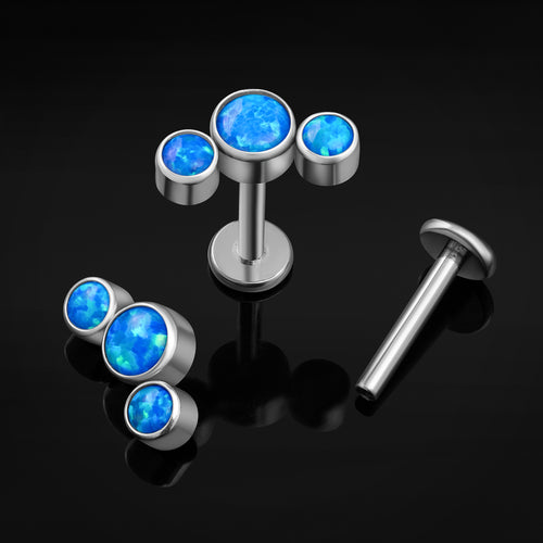 Labret Stud, Silver, Triple Blue Opal, Titanium, Internal Thread, 1.2 mm