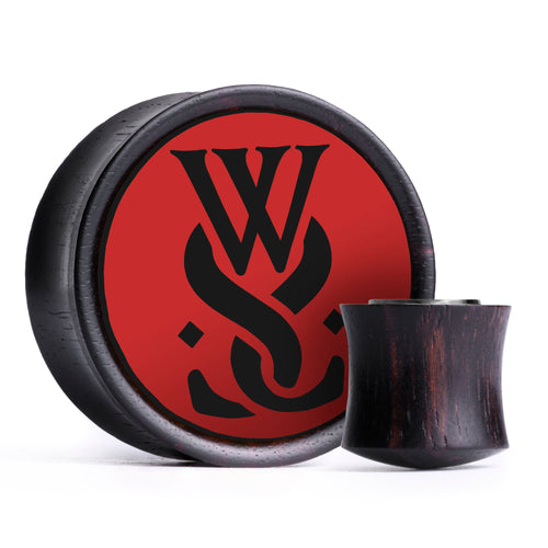 WSS Emblem Plug / Gauge - Red & Black Inlay Ebony Wood | Convex Double Flare