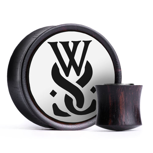 WSS Emblem Plug / Gauge - White & Black Inlay Ebony Wood | Convex Double Flare