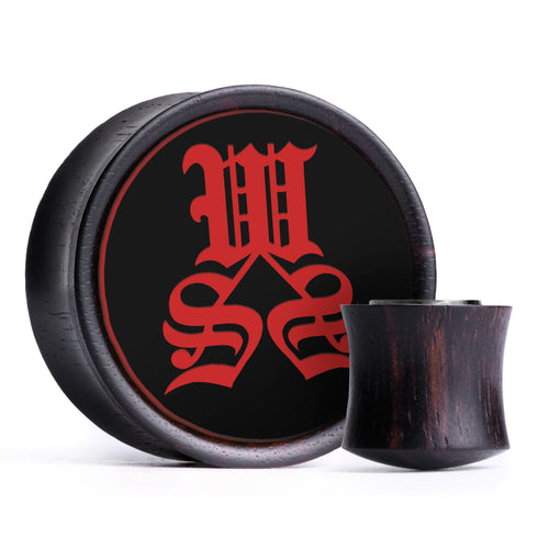 WSS Banner Plug / Gauge - Black & Red Inlay Ebony Wood | Convex Double Flare