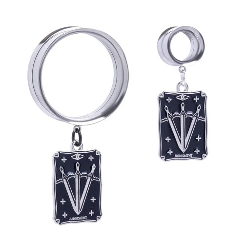 Steel XX Judgement Silver Charm Double Flare Dangle Ear Tunnel / Plug / Gauge