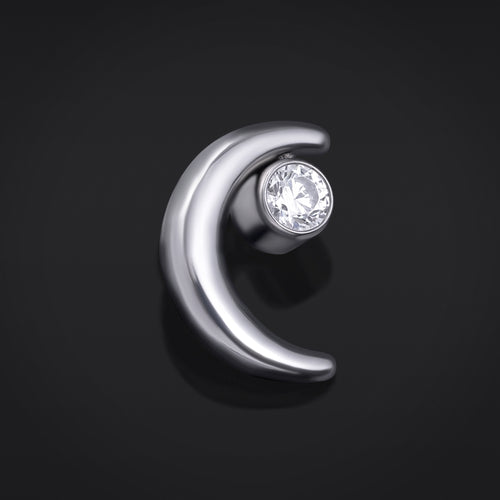 Labret Top, Silver, Crescent Moon Jewel, Internal Thread, Titanium