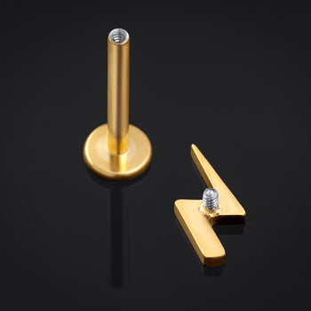 Labret Stud, Gold, Lighting Bolt Top, Internally Threaded, Titanium, 1.2mm