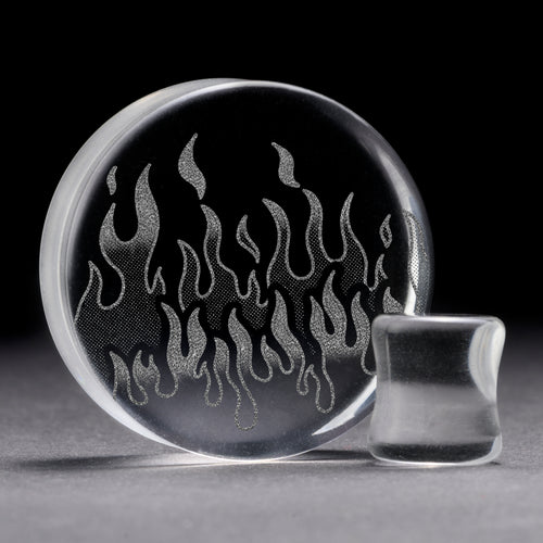 90's Retro Flames Plug / Gauge - Clear Glass | Flat Faced Double Flare