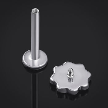 Silver Four Leaf Clover Internally Threaded Titanium Labret Stud 1.2mm Gauge