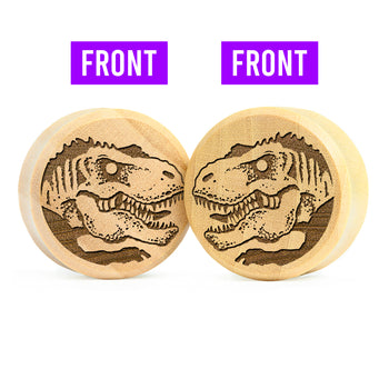 Doppelter T -Rex Dinosaurier Plug / Gauge - Krokodilholz | Doppelaufgeweitet mit flachem Gesicht