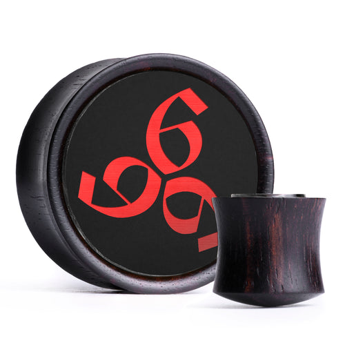 666 Plug / Gauge - Black & Red Inlay Ebony Wood | Convex Double Flare