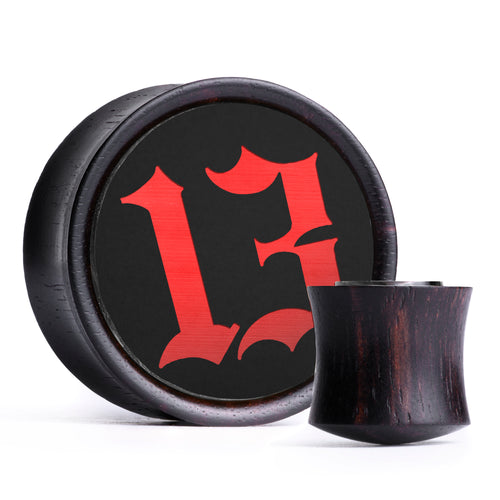 Unlucky 13 Plug / Gauge - Black & Red Inlay Ebony Wood | Convex Double Flare