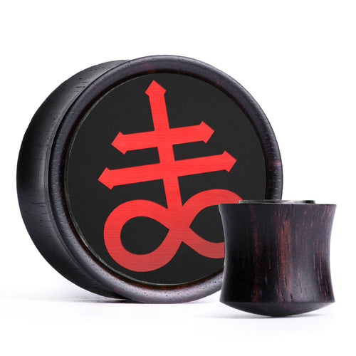 Leviathan Cross Plug / Gauge - Black & Red Inlay Ebony Wood | Convex Double Flare