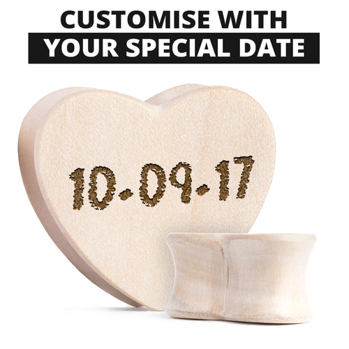 Insert Date Crocodile Wood Heart Shaped Plugs / Gauge