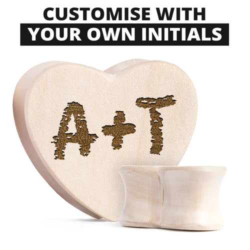 Insert Initials Crocodile Wood Heart Shaped Plugs / Gauge