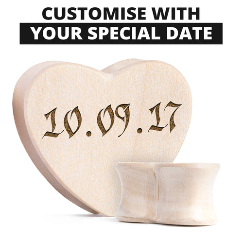 Insert Date Ornate Crocodile Wood Heart Shaped Plugs / Gauge