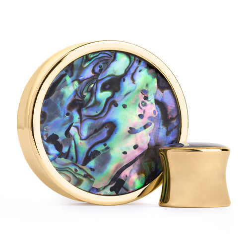 Abalone Inlay Heavy Brass Ear Stretching Plug / Gauge