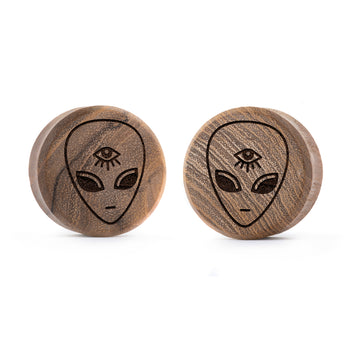 Cult Cat Plug / Gauge - Silver Inlay Ebony Wood | Convex Double Flare