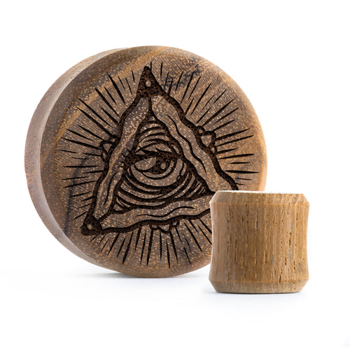 All Seeing Eye Plug / Gauge - Teak Wood | Flat Faced Double Flare