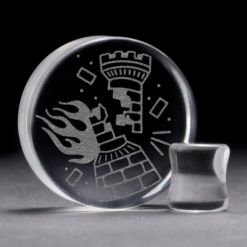 Burning Rook Tattoo Plug / Gauge - Clear Glass | Flat Faced Double Flare