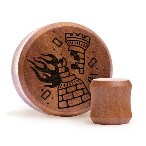 Burning Rook Tattoo Plug / Gauge - Saba Wood | Flat Faced Double Flare