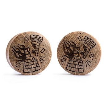 Burning Rook Tattoo Plug / Gauge - Teak Wood | Convex Double Flare