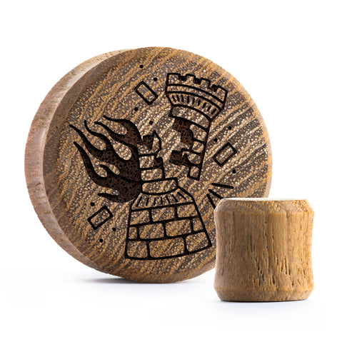 Burning Rook Tattoo Plug / Gauge - Teak Wood | Flat Faced Double Flare