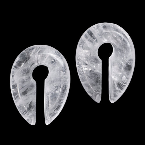 Clear Quartz Stone Pincer Keyhole Ear Weights - Pair