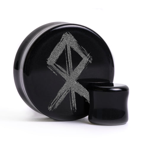 Courage Rune Viking Plug / gauge - Schwarzes Glas | Doppelaufgeweitet mit flachem Gesicht