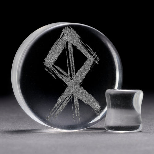 Courage Rune Viking Plug / gauge - Clear Glass | Doppelaufgeweitet mit flachem Gesicht