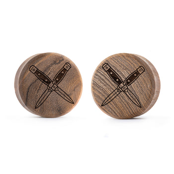 Crosed Dolch Plug / Gauge - Teakholz | Doppelaufgeweitet mit flachem Gesicht