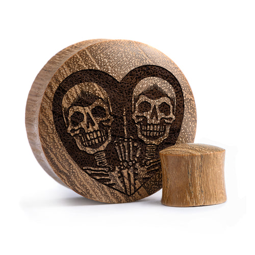 FU2 Heart Skull Plug / Gauge - Teak Wood | Convex Double Flare