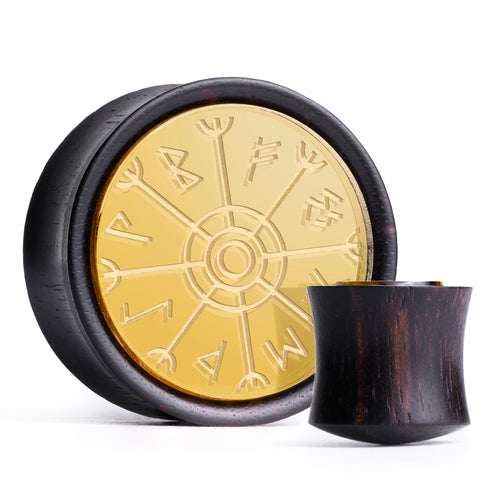 Runic Plug / Gauge - Gold Inlay Ebony Wood | Convex Double Flare
