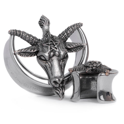 Silver Goat Head Saddle Ear Plug / Gauge