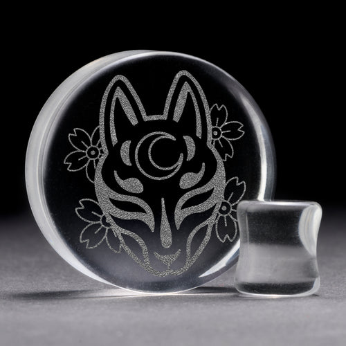 Kitsune Fox Mask Plug / Gauge - Clear Glass | Flat Faced Double Flare