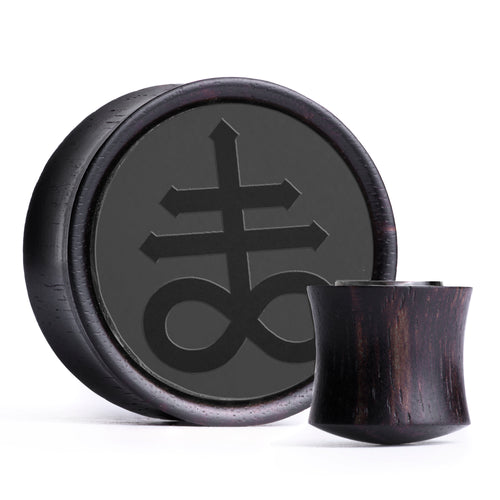 Leviathan Cross Plug / Gauge - Black Inlay Ebony Wood | Convex Double Flare